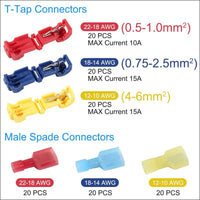 QC 120PCS Quick Splice Wire Terminals, T-Tap Self-Stripping Wire Connectors, Nylon Fully Insulated Male Quick Disconnect Spade Terminals Assortment Kit with Storage Case with...