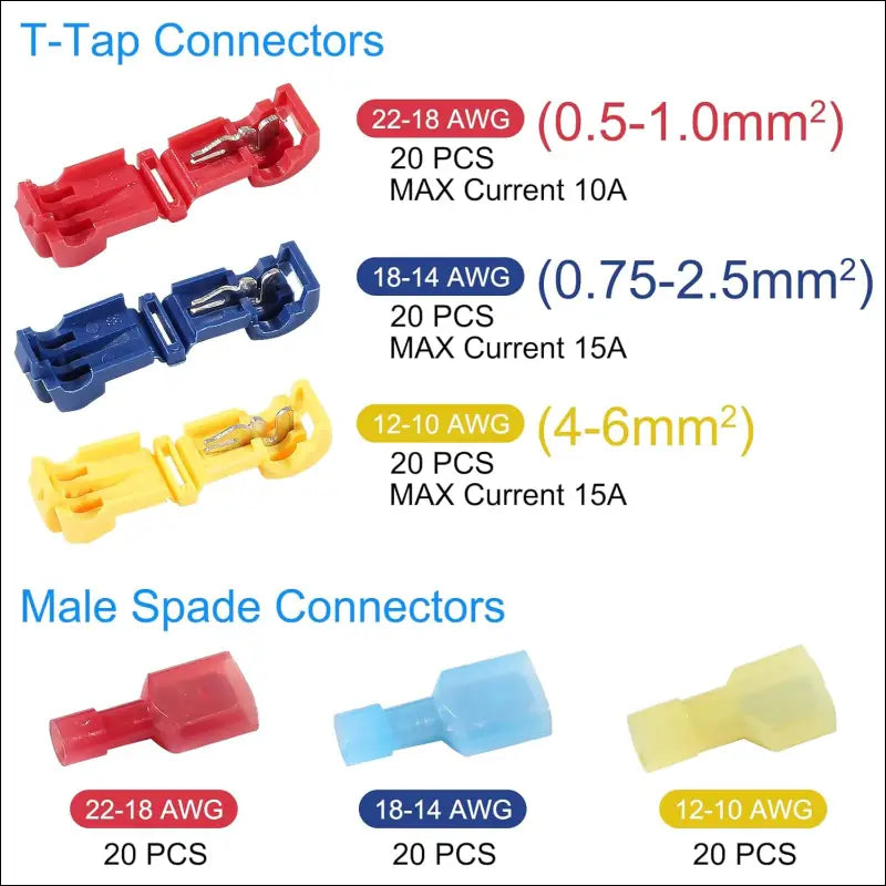 QC 120PCS Quick Splice Wire Terminals, T-Tap Self-Stripping Wire Connectors, Nylon Fully Insulated Male Quick Disconnect Spade Terminals Assortment Kit with Storage Case with...