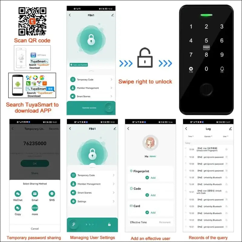 QTTYELOK IP68 Waterproof Door Access Control System Kit Bluetooth Tuya RFID Keyboard NFC Fingerprint + Electric Drop Lock + 10pcs 13.56Mz Key Ring