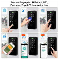 QTTYELOK IP68 Waterproof Door Access Control System Kit Bluetooth Tuya RFID Keyboard NFC Fingerprint + Electric Drop Lock + 10pcs 13.56Mz Key Ring