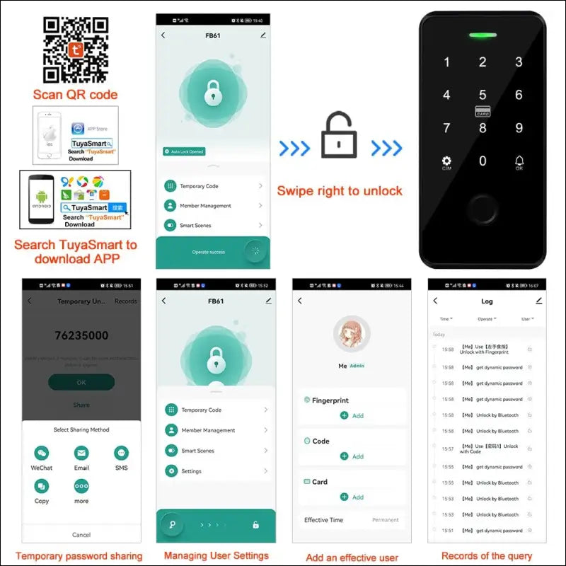 QTTYELOK IP68 Waterproof Door Access Control System Kit Bluetooth Tuya RFID Keyboard NFC Fingerprint + Electric Drop Lock + 10pcs 13.56Mz Key Ring