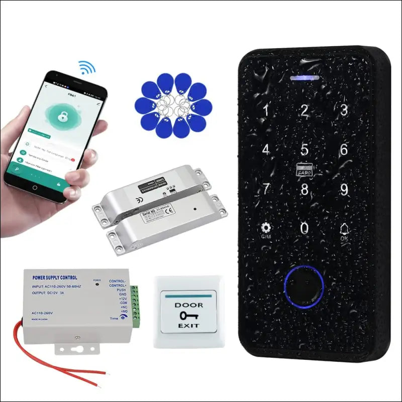 QTTYELOK IP68 Waterproof Door Access Control System Kit Bluetooth Tuya RFID Keyboard NFC Fingerprint + Electric Drop Lock + 10pcs 13.56Mz Key Ring