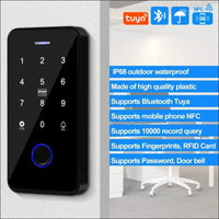 QTTYELOK IP68 Waterproof Door Access Control System Kit Bluetooth Tuya RFID Keyboard NFC Fingerprint + Electric Drop Lock + 10pcs 13.56Mz Key Ring