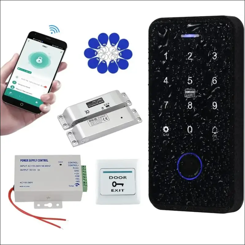 QTTYELOK IP68 Waterproof Door Access Control System Kit Bluetooth Tuya RFID Keyboard NFC Fingerprint + Electric Drop Lock + 10pcs 13.56Mz Key Ring