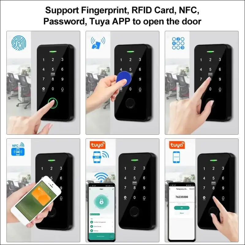 QTTYELOK IP68 Waterproof Door Access Control System Kit Bluetooth Tuya RFID Keyboard NFC Fingerprint + Electric Drop Lock + 10pcs 13.56Mz Key Ring