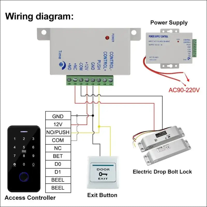 QTTYELOK IP68 Waterproof Door Access Control System Kit Bluetooth Tuya RFID Keyboard NFC Fingerprint + Electric Drop Lock + 10pcs 13.56Mz Key Ring