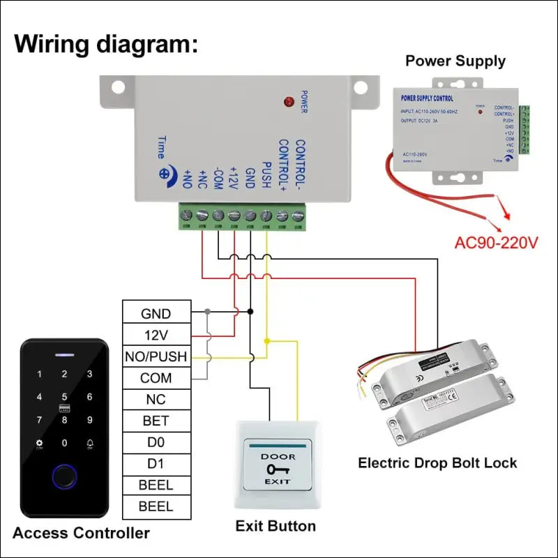 QTTYELOK IP68 Waterproof Door Access Control System Kit Bluetooth Tuya RFID Keyboard NFC Fingerprint + Electric Drop Lock + 10pcs 13.56Mz Key Ring