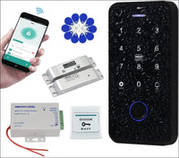 QTTYELOK IP68 Waterproof Door Access Control System Kit Bluetooth Tuya RFID Keyboard NFC Fingerprint + Electric Drop Lock + 10pcs 13.56Mz Key Ring
