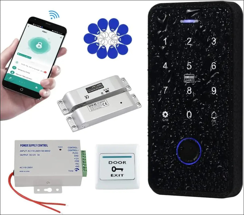 QTTYELOK IP68 Waterproof Door Access Control System Kit Bluetooth Tuya RFID Keyboard NFC Fingerprint + Electric Drop Lock + 10pcs 13.56Mz Key Ring