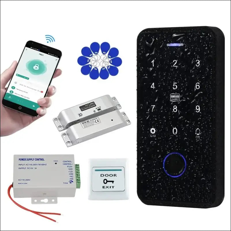 QTTYELOK IP68 Waterproof Door Access Control System Kit Bluetooth Tuya RFID Keyboard NFC Fingerprint + Electric Drop Lock + 10pcs 13.56Mz Key Ring