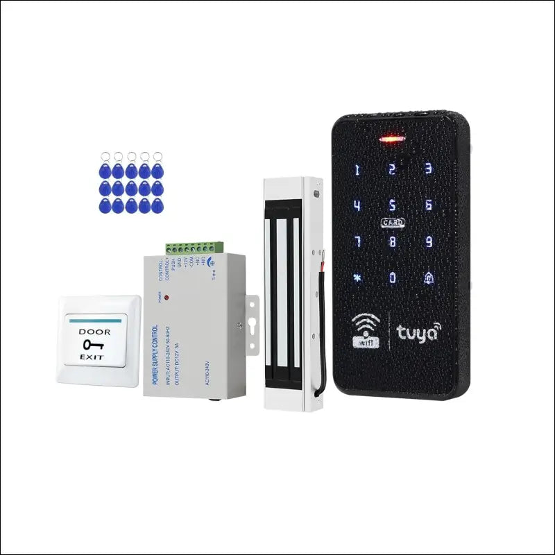 ReaIOKbii Outdoor Waterproof Access Control System Kit Tuya Wireless WiFi RFID Password Keypad Touch Backlight Controller + 15pcs 125kHz Keychain + 180kg/350lbs Electromagnetic...