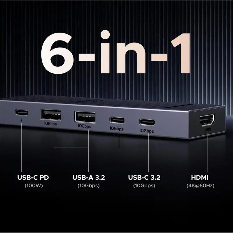 Revodok Pro 106 USB C Hub 10Gbps, 6-in-1 Multiport Adapter with HDMI 4K@60Hz Display, 2 Type A and C 3.2 Data Ports, 100W PD for M4 MacBook, iPad, HP Laptops, Mac Mini, iPhone 16/15