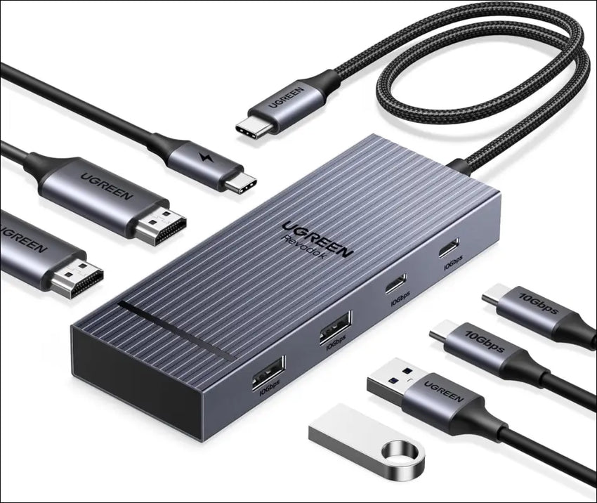 Revodok Pro 207 USB C Docking Station Dual Monitor, 7-in-1 Dock with 4K@60Hz HDMI, 10Gbps 2 Type C and A Data Ports, 100W PD Port for PC, Laptop, Dell XPS, HP, Thinkpad, and More