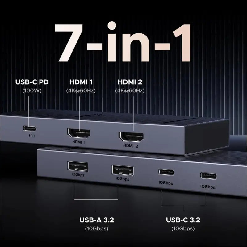 Revodok Pro 207 USB C Docking Station Dual Monitor, 7-in-1 Dock with 4K@60Hz HDMI, 10Gbps 2 Type C and A Data Ports, 100W PD Port for PC, Laptop, Dell XPS, HP, Thinkpad, and More