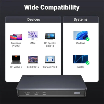 Revodok Pro 209 USB C Docking Station, DisplayLink 9-in-1 Dual 4K@60hz Monitor Dock for MacBook & Windows with 2 DP & 2 HDMI, 10Gbps Type C& A Data Ports, 100W PD, Gigabit Ethernet for PC