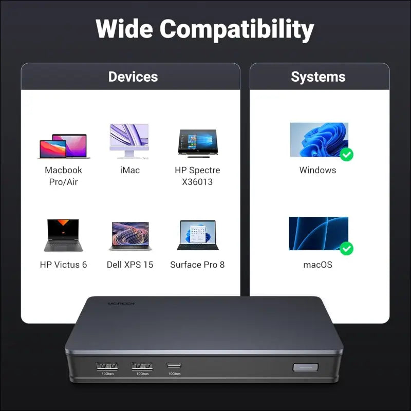 Revodok Pro 209 USB C Docking Station, DisplayLink 9-in-1 Dual 4K@60hz Monitor Dock for MacBook & Windows with 2 DP & 2 HDMI, 10Gbps Type C& A Data Ports, 100W PD, Gigabit Ethernet for PC