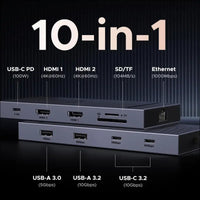 Revodok Pro 2102 USB C Docking Station Dual Monitor, 10 in 1 Dock with 4K@60Hz HDMI Display, Type A&C 3.2 Ports, SD/TF Card Reader, PD 100W Charging, Gigabit Ethernet Adapter for Laptop