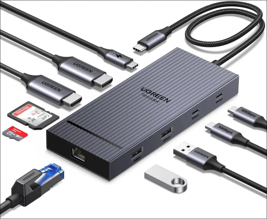 Revodok Pro 2102 USB C Docking Station Dual Monitor, 10 in 1 Dock with 4K@60Hz HDMI Display, Type A&C 3.2 Ports, SD/TF Card Reader, PD 100W Charging, Gigabit Ethernet Adapter for Laptop
