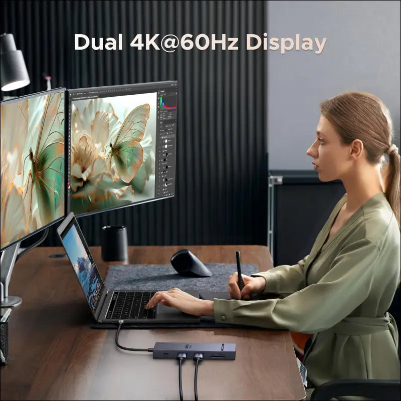 Revodok Pro 2102 USB C Docking Station Dual Monitor, 10 in 1 Dock with 4K@60Hz HDMI Display, Type A&C 3.2 Ports, SD/TF Card Reader, PD 100W Charging, Gigabit Ethernet Adapter for Laptop