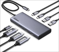 Revodok Pro 308 USB C Docking Station, 8 in 1 Hub Triple Display with 4K@60Hz HDMI and DisplayPort, 10Gbps 2 Type C& A Data Ports, 100W PD for PC, Laptop, XPS, ThinkPad, Surface Pro and More