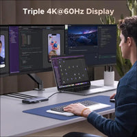 Revodok Pro 308 USB C Docking Station, 8 in 1 Hub Triple Display with 4K@60Hz HDMI and DisplayPort, 10Gbps 2 Type C& A Data Ports, 100W PD for PC, Laptop, XPS, ThinkPad, Surface Pro and More