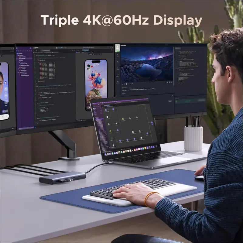 Revodok Pro 308 USB C Docking Station, 8 in 1 Hub Triple Display with 4K@60Hz HDMI and DisplayPort, 10Gbps 2 Type C& A Data Ports, 100W PD for PC, Laptop, XPS, ThinkPad, Surface Pro and More