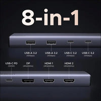 Revodok Pro 308 USB C Docking Station, 8 in 1 Hub Triple Display with 4K@60Hz HDMI and DisplayPort, 10Gbps 2 Type C& A Data Ports, 100W PD for PC, Laptop, XPS, ThinkPad, Surface Pro and More