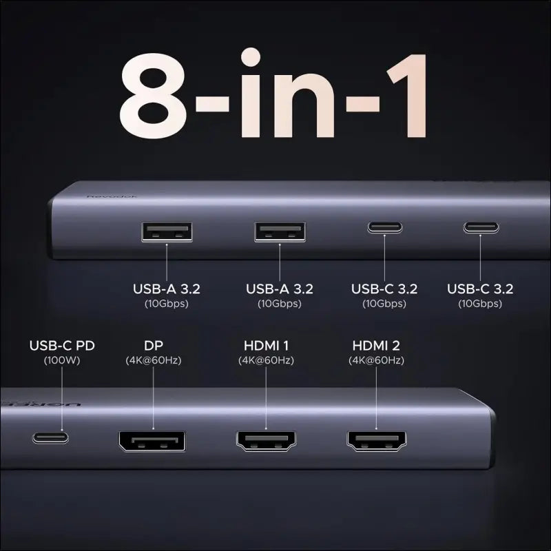 Revodok Pro 308 USB C Docking Station, 8 in 1 Hub Triple Display with 4K@60Hz HDMI and DisplayPort, 10Gbps 2 Type C& A Data Ports, 100W PD for PC, Laptop, XPS, ThinkPad, Surface Pro and More