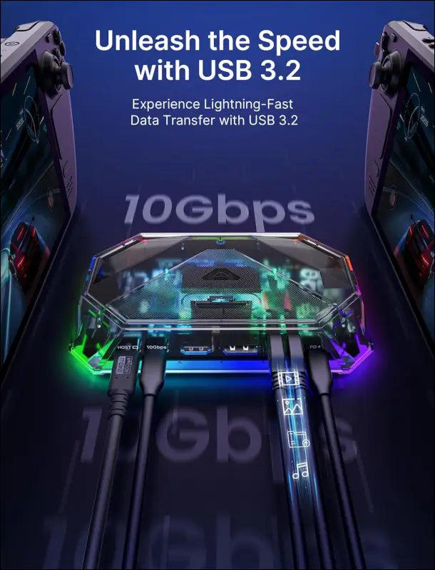 RGB Docking Station for Steam Deck (OLED)/ROG Ally/Legion Go, 12-in-1 Steam Deck Dock with 4K@120Hz HDMI & DisplayPort Gigabit Etherne USB-C 3.2 USB-A 3.2/2.0, SD/TF Slots 3.5mm Jack-HB1201S