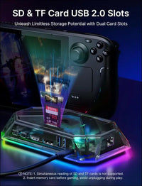 RGB Docking Station for Steam Deck (OLED)/ROG Ally/Legion Go, 12-in-1 Steam Deck Dock with 4K@120Hz HDMI & DisplayPort Gigabit Etherne USB-C 3.2 USB-A 3.2/2.0, SD/TF Slots 3.5mm Jack-HB1201S