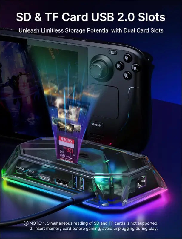 RGB Docking Station for Steam Deck (OLED)/ROG Ally/Legion Go, 12-in-1 Steam Deck Dock with 4K@120Hz HDMI & DisplayPort Gigabit Etherne USB-C 3.2 USB-A 3.2/2.0, SD/TF Slots 3.5mm Jack-HB1201S