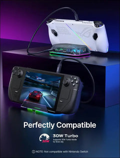 RGB Docking Station for Steam Deck (OLED)/ROG Ally/Legion Go, 12-in-1 Steam Deck Dock with 4K@120Hz HDMI & DisplayPort Gigabit Etherne USB-C 3.2 USB-A 3.2/2.0, SD/TF Slots 3.5mm Jack-HB1201S