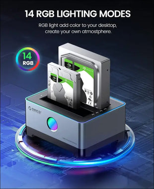 RGB USB 3.1 to SATA Hard Drive Docking Station Aluminum Alloy with Duplicator/Clone Function for 2.5/3.5 inch Hard Drive Dock Support 36TB-Include 10Gbps Type-C/Type-A Cable-5528C3-C