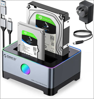 RGB USB 3.1 to SATA Hard Drive Docking Station Aluminum Alloy with Duplicator/Clone Function for 2.5/3.5 inch Hard Drive Dock Support 36TB-Include