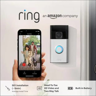 Ring Battery Video Doorbell | DIY Wireless Video Doorbell Camera with Head-To-Toe View, HD Video, With Built-in Battery | Easy to install (5min) |