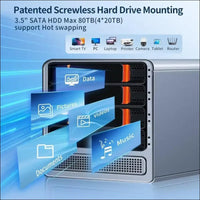 ROUAFWIT Mini PC N100 NAS 4 Bay Soft Router 3-in-1, DDR5 8G RAM 128G NVME SSD Office Desktop Micro Computer Network Storage, 2 x i226V 2.5GbE, Dual Fan, SPK/MIC