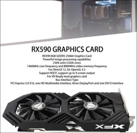 RX590 Graphics Card, 8GB GDDR5 256Bit Quiet Fast Heat Dissipation Desktop Computer Graphics Card, 8000Mhz 4096 X 2160 PCI Express 3.0 X16 DVI HDMI 3DP 8Pin Graphics Card for Gaming