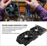 RX590 Graphics Card, 8GB GDDR5 256Bit Quiet Fast Heat Dissipation Desktop Computer Graphics Card, 8000Mhz 4096 X 2160 PCI Express 3.0 X16 DVI HDMI 3DP 8Pin Graphics Card for Gaming