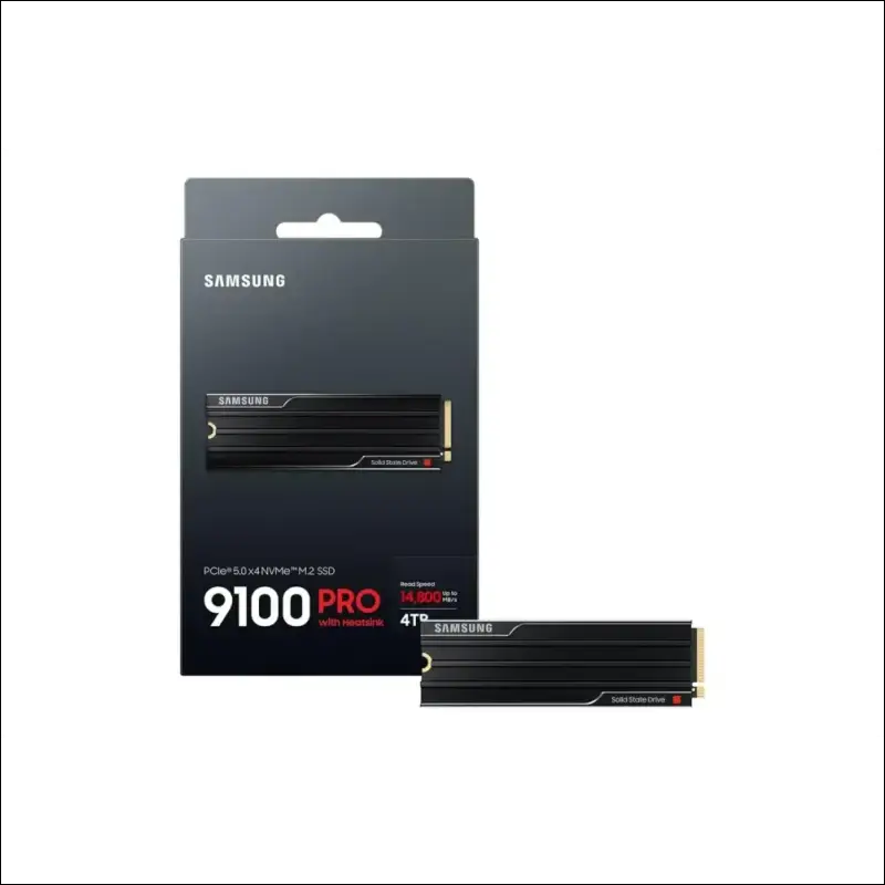 Samsung 9100 PRO Heatsink NVMe M.2 SSD, 4TB, PCIe 5.0, 14800MB/s Read, 13400MB/s Write, Internal SSD for PC/Console Gaming and Video Editing, Black, MZ-VAP4T0CW