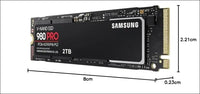 Samsung 980 PRO M.2 NVMe SSD (MZ-V8P2T0BW), 2 TB, PCIe 4.0, 7,000 MB/s Read, 5,000 MB/s Write, Internal Solid State Drive