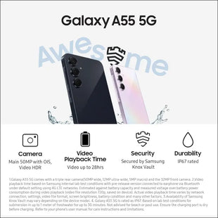 Samsung Galaxy A55 5G, Android Smartphone, 8GB RAM, 128GB Storage, 50MP Camera, Long Battery Life, Awesome Navy