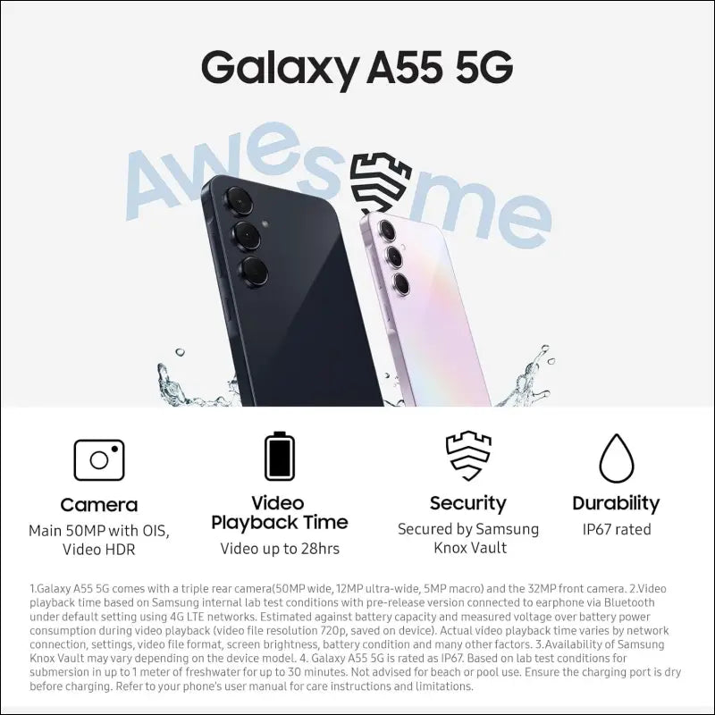 Samsung Galaxy A55 5G, Android Smartphone, 8GB RAM, 128GB Storage, 50MP Camera, Long Battery Life, Awesome Navy
