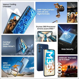 Samsung Galaxy M35 5G (Moonlight Blue,6GB RAM,128GB Storage)| Corning Gorilla Glass Victus+| AnTuTu Score 595K+ | Vapour Cooling Chamber | 6000mAh Battery | 120Hz Super AMOLED...