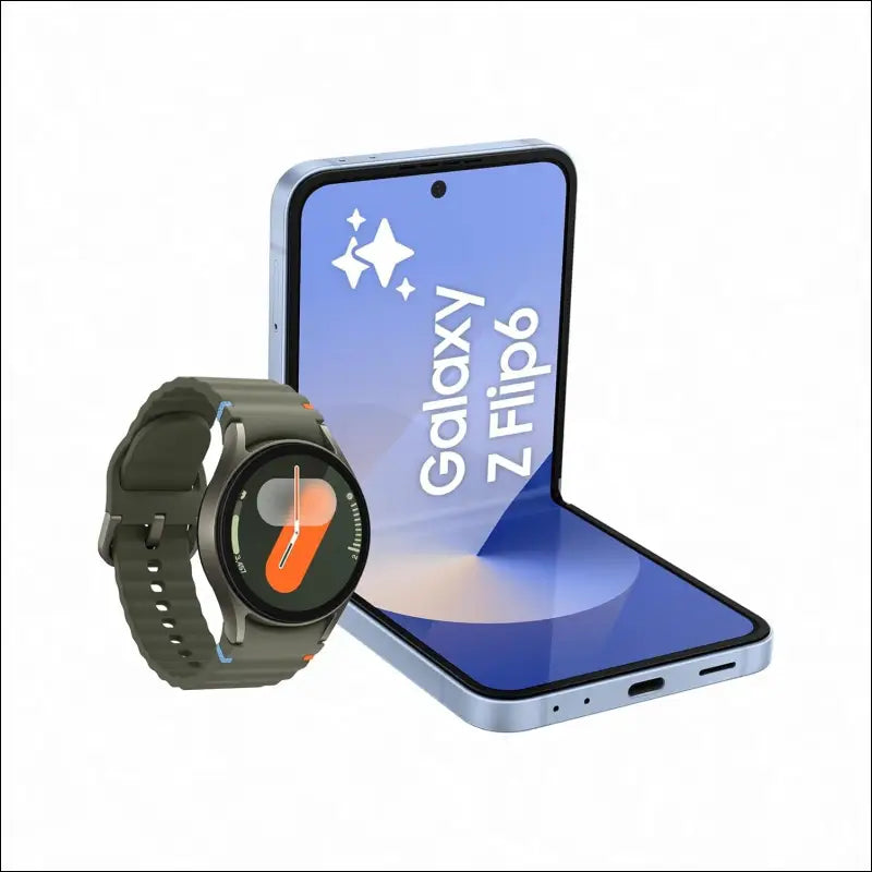 Samsung Galaxy Z Flip6 AI Smartphone, 256GB Blue + Galaxy Watch7 40mm Bluetooth Green - Smartphone + Smartwatch Bundle - Samsung Apps, Watch Apps - Blue