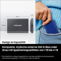 SAMSUNG SSD T7 1TB Portable External SSD, Up to USB 3.2 Gen 2, Reliable Storage for Gaming, Students, Professionals, Grey
