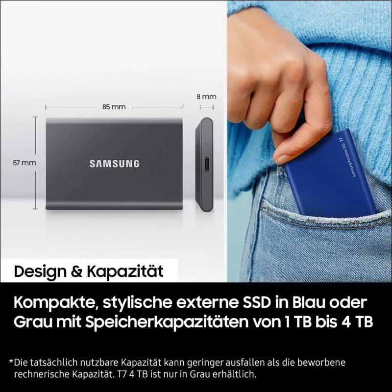 SAMSUNG SSD T7 1TB Portable External SSD, Up to USB 3.2 Gen 2, Reliable Storage for Gaming, Students, Professionals, Grey