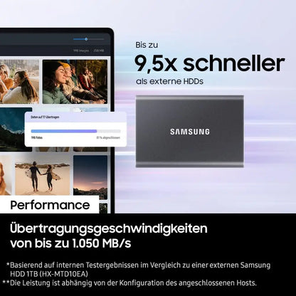 SAMSUNG SSD T7 1TB Portable External SSD, Up to USB 3.2 Gen 2, Reliable Storage for Gaming, Students, Professionals, Grey