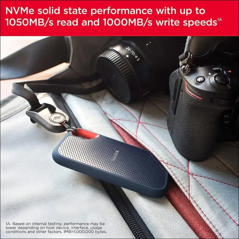 SanDisk Extreme 1TB Portable NVMe SSD, USB-C, up to 1050MB/s Read and 1000MB/s Write Speed, Water and Dust-Resistant - Works with PC, PS4, and Xbox X SDSSDE61-1T00-G25