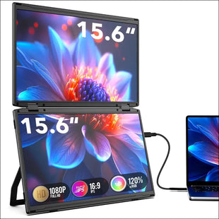 SMISEACOW Laptop Screen 15.6 Inch IPS 1080P FHD Foldable Laptop Screen with Three Screens, VESA, 360° Rotation, Compatible
