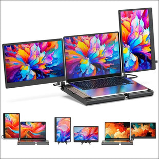 SMISEACOW Laptop Screen - 360° Rotation F3 Portable Monitor Triple, Horizontal and Vertical with Stand, 14 Inch IPS FHD 1080P, Compatible with PS5,